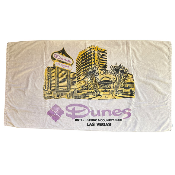Vintage 90s Dunes Casino Las Vegas Beach Towel Gray Gambling Gambler Luau July 4 - Picture 1 of 13